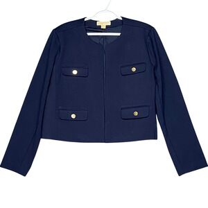 Michael Kors Women's Size XL Midnight Blue Blazer Jacket Gold Button Pockets NWT